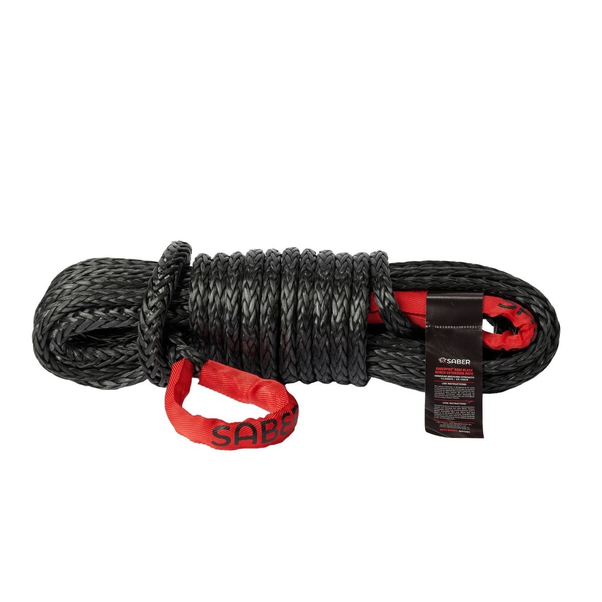 13,200KG Black SaberPro Winch Extension Rope w/Red Sheath Eyes - 20M | Saber Offroad | A247 Gear