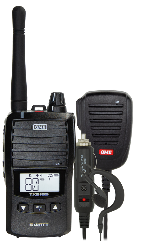 GME TX6165 5/1 Watt UHF CB Handheld Radio including Accessories