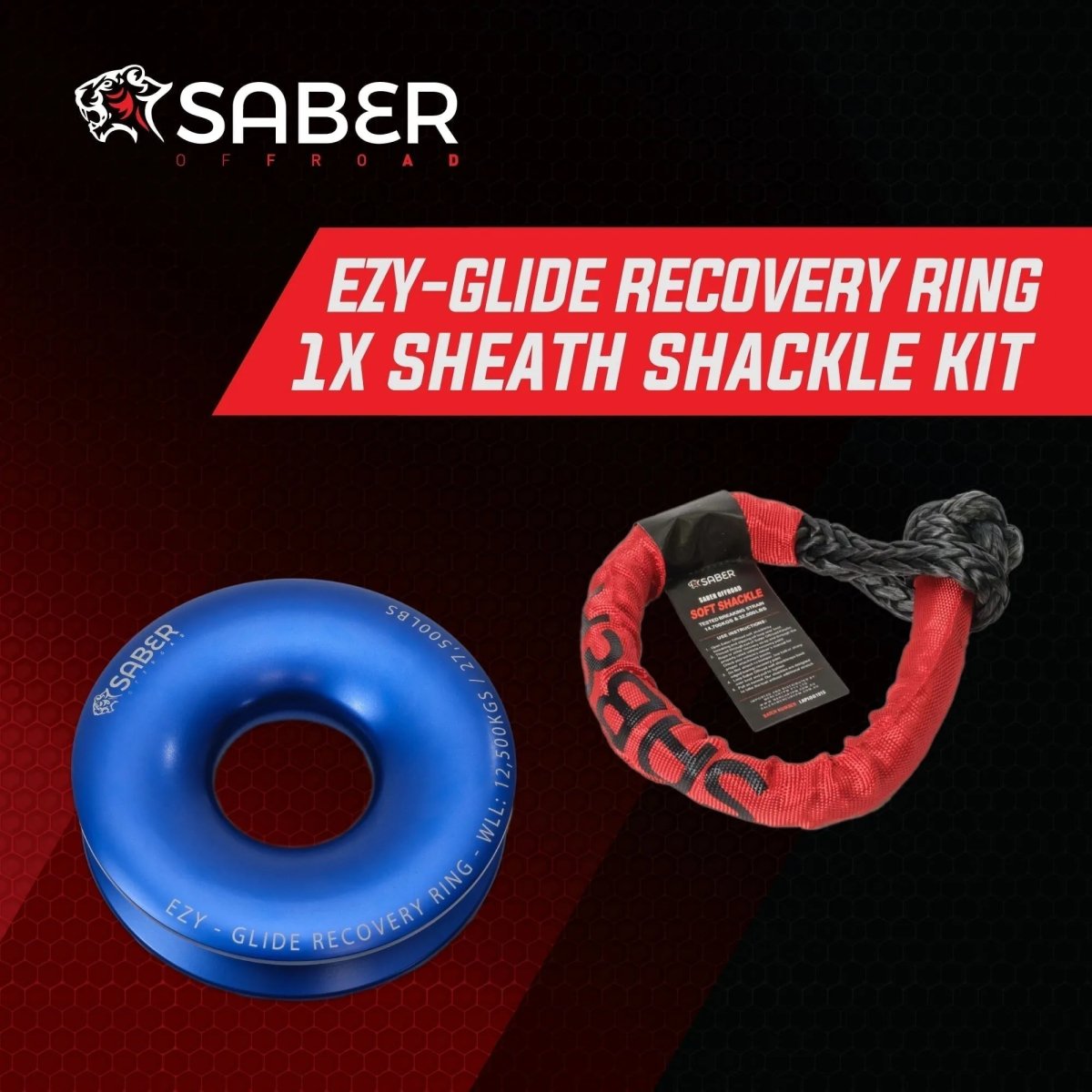 Ezy - Glide 12,500 WLL Recovery Ring , Bag & Sheath Soft Shackle | Saber Offroad | A247 Gear