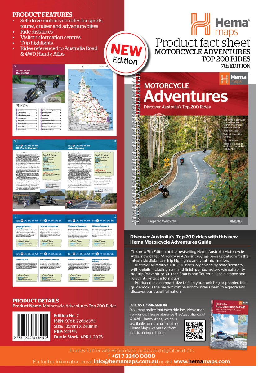 Motorcycle Adventures Top 200 Rides + Australia Road & 4WD Handy Atlas Bundle | Hema Maps - Books | A247 Gear