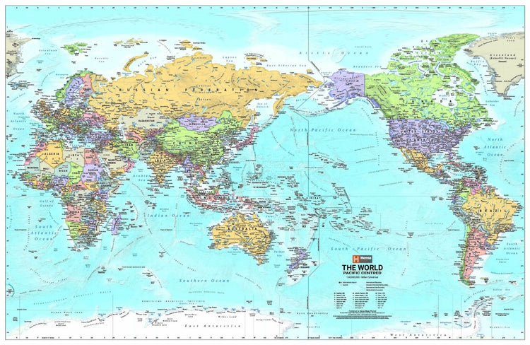 NEW World Political Pacific Centred Wall Map Laminated (encapsulated) Large Map - 1000 x 650mm | Hema Maps - Maps | A247 Gear