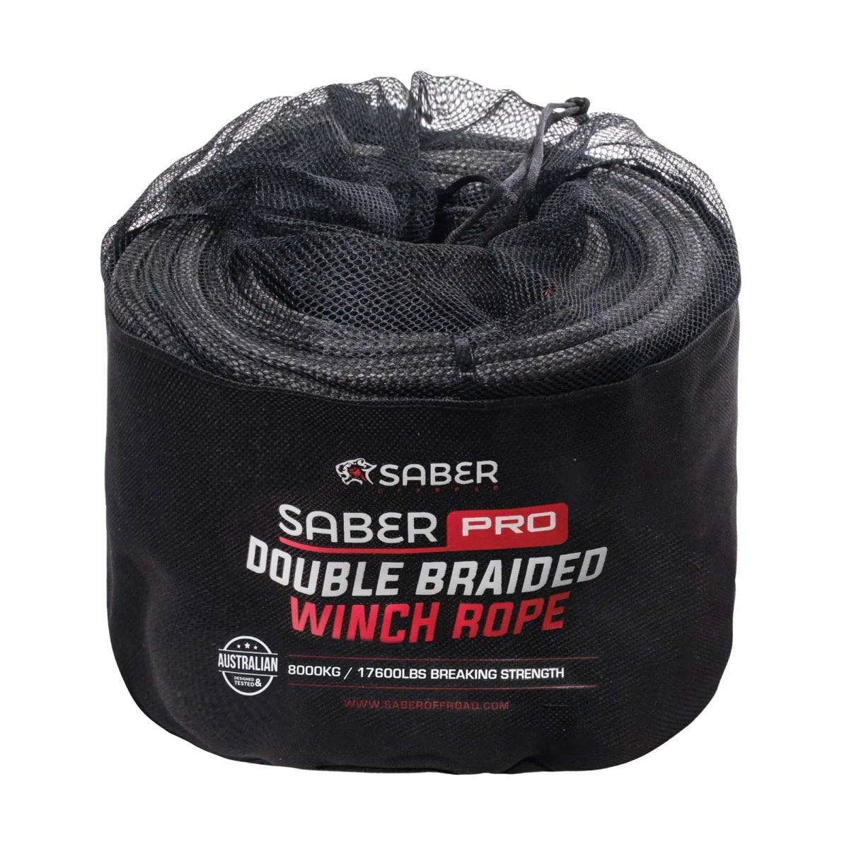 Saber Double Braided Winch Rope - 30M - 8,000KG - Black | Saber Offroad | A247 Gear