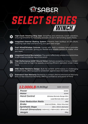 Select Series 12,000lbs Winch | Saber Offroad | A247 Gear