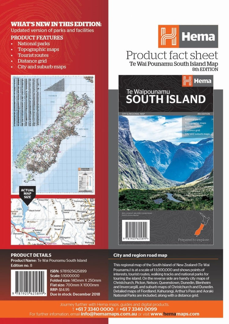 South Island New Zealand Map (Te Waipounamu) | Hema Maps - Maps | A247 Gear