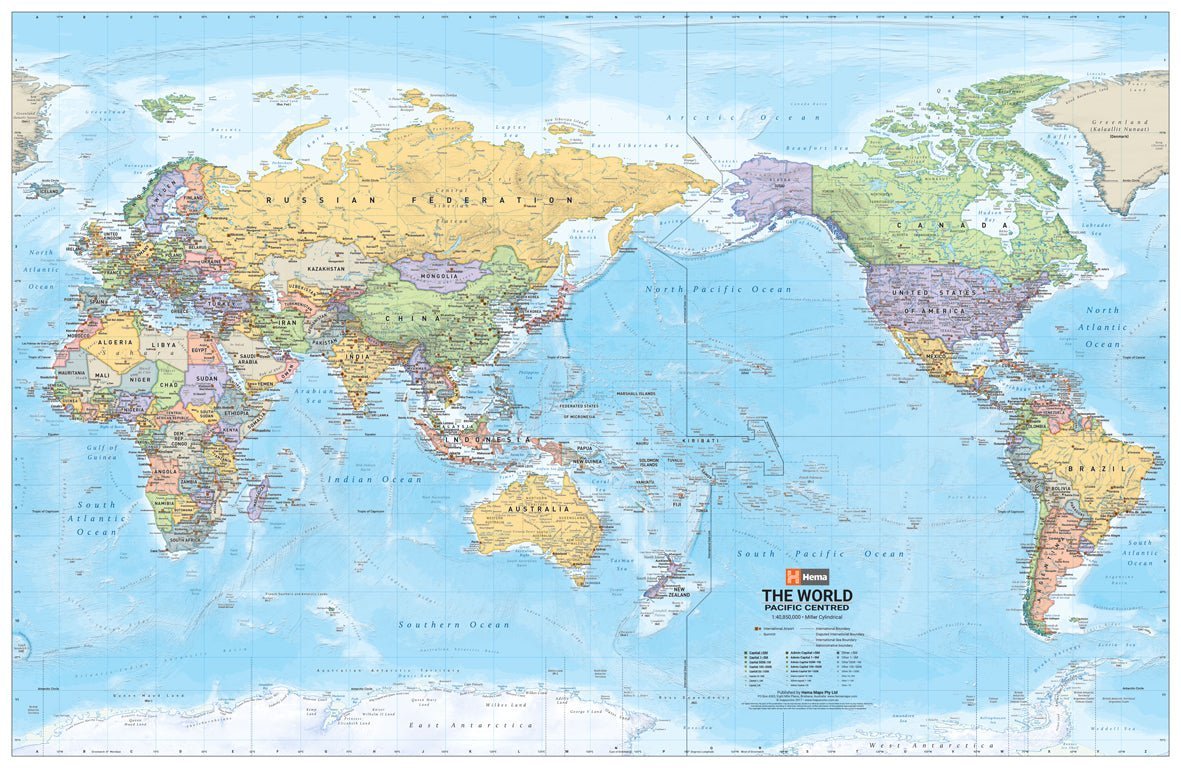 World Political Pacific Centred Wall Map | Hema Maps - Maps | A247 Gear