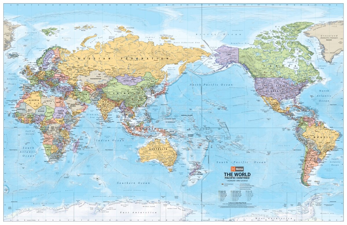 World Political Pacific Centred Wall Map | Hema Maps - Maps | A247 Gear