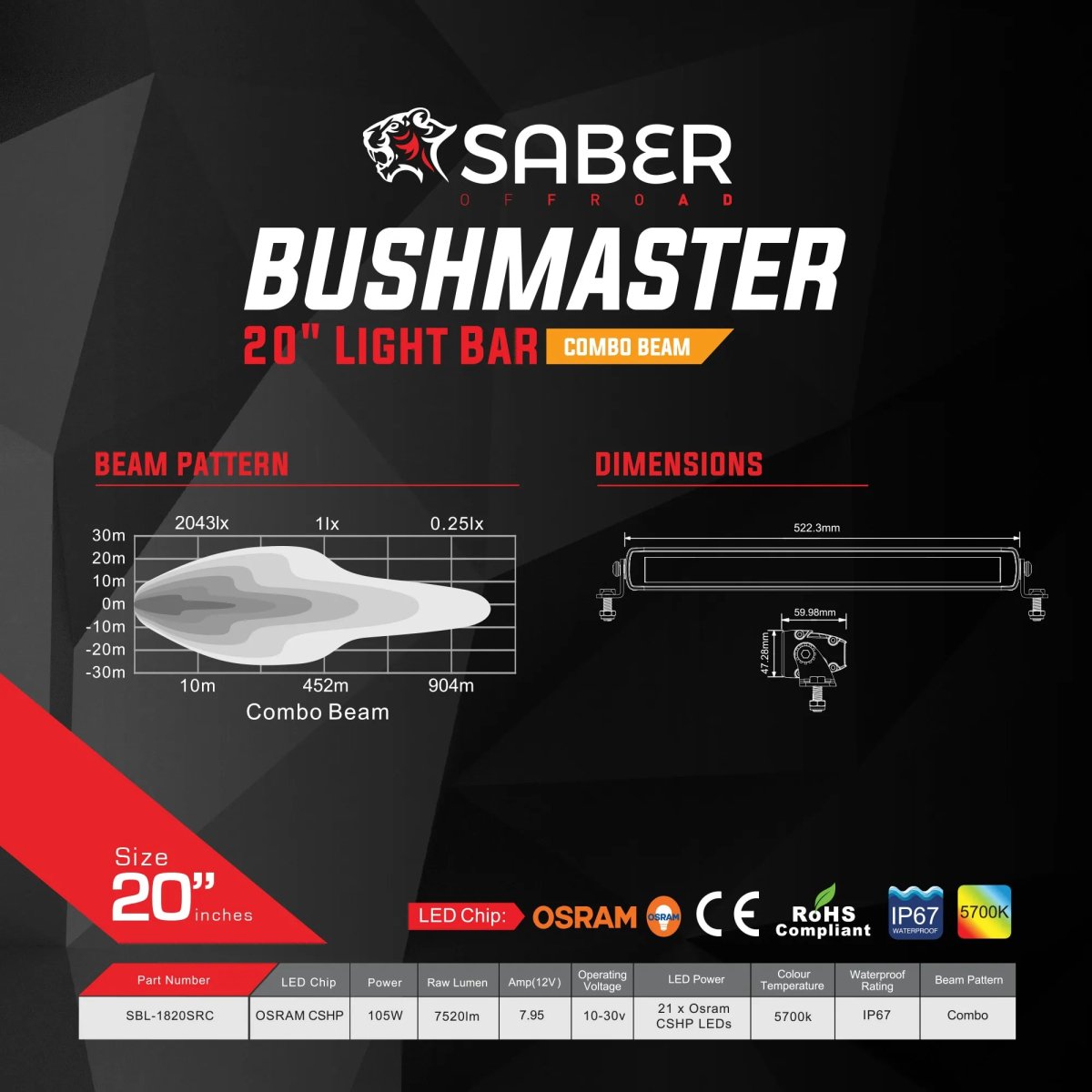 Saber 20" Light Bar - Combo Beam | Saber Offroad | A247 Gear
