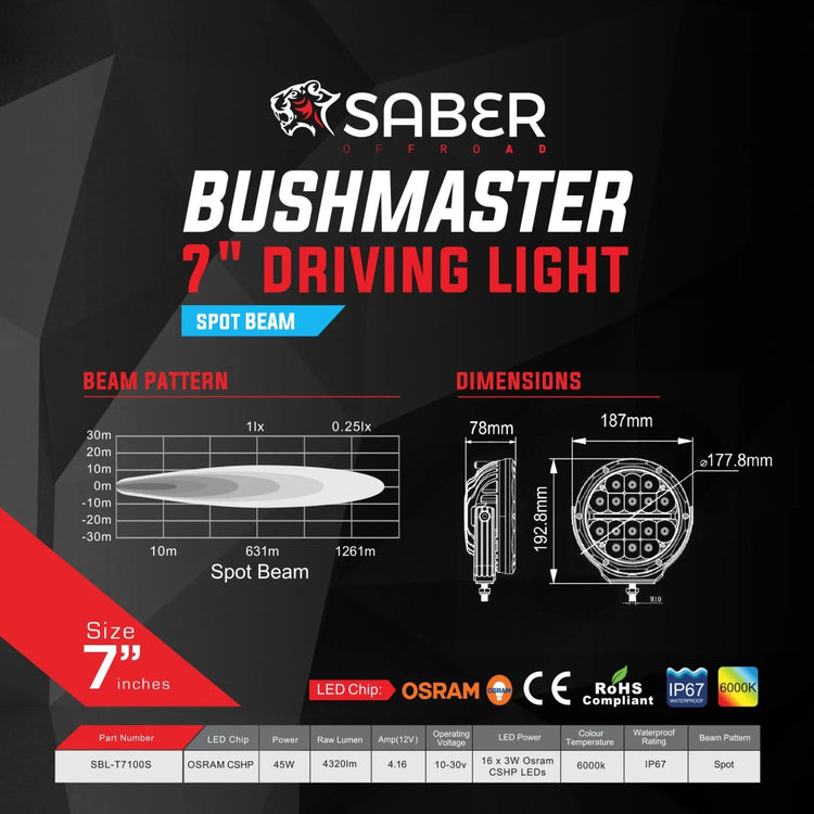 Saber 7" Driving Light - Spot Beam | Saber Offroad | A247 Gear