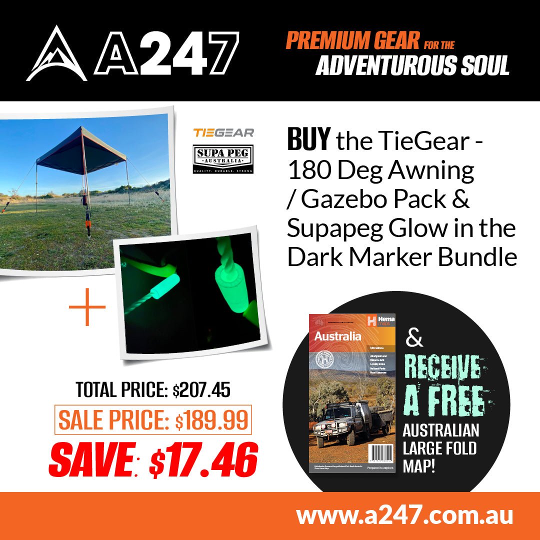 TieGear - 180 Deg Awning / Gazebo Pack and Supapeg Guy Rope Glow in the Dark Marker Bundle | A247 | A247 Gear